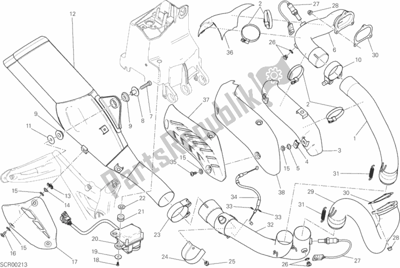 All parts for the Exhaust System of the Ducati Monster 821 Thailand 2015